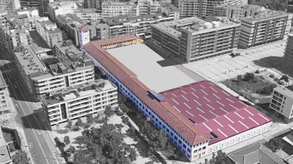 Vista aérea del edificio de Giesa, con sus edificios en color.