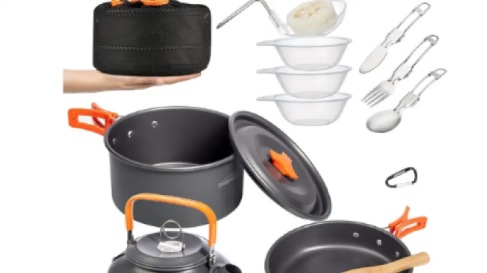 El kit de utensilios Overmont incluye todo lo que necesitas para cocinar fuera de casa