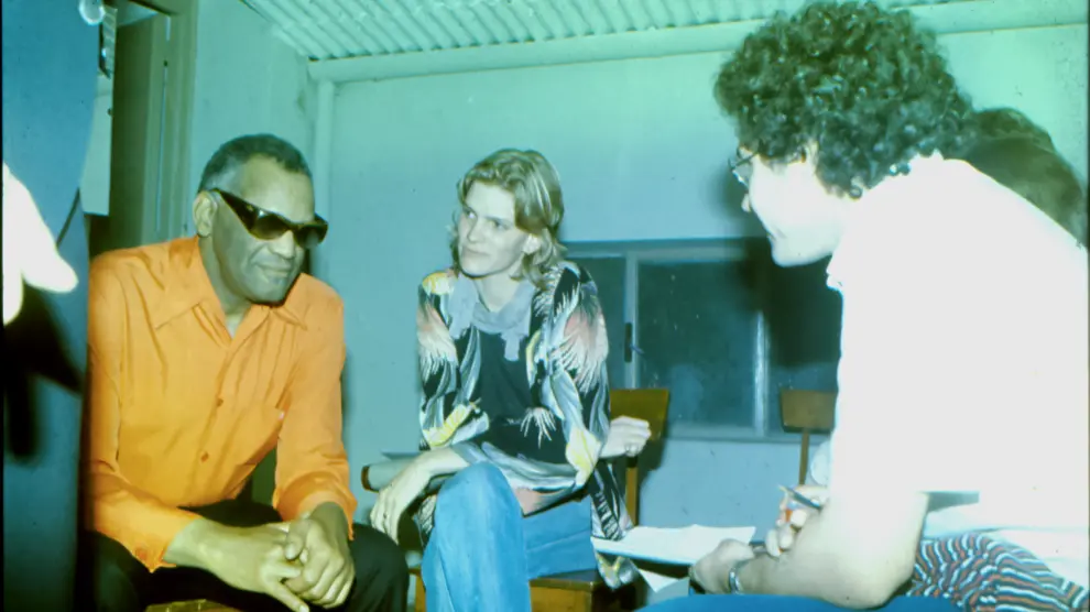 Ray Charles entrevistado por Matías Uribe, tras su concierto en La Romareda el día 24 de mayo de 1981