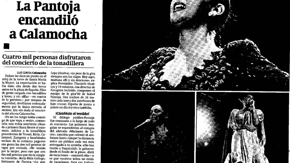 Noticia publicada en HERALDO sobre la actuación de Isabel Pantoja en Calamocha.