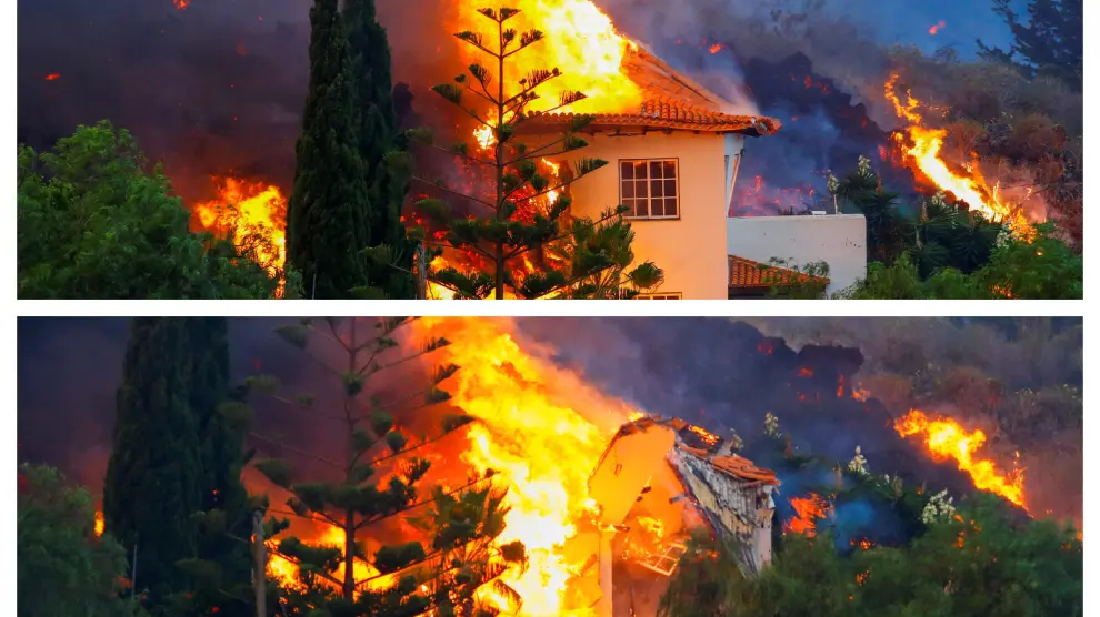 La lava del volcán alcanza una casa en La Palma