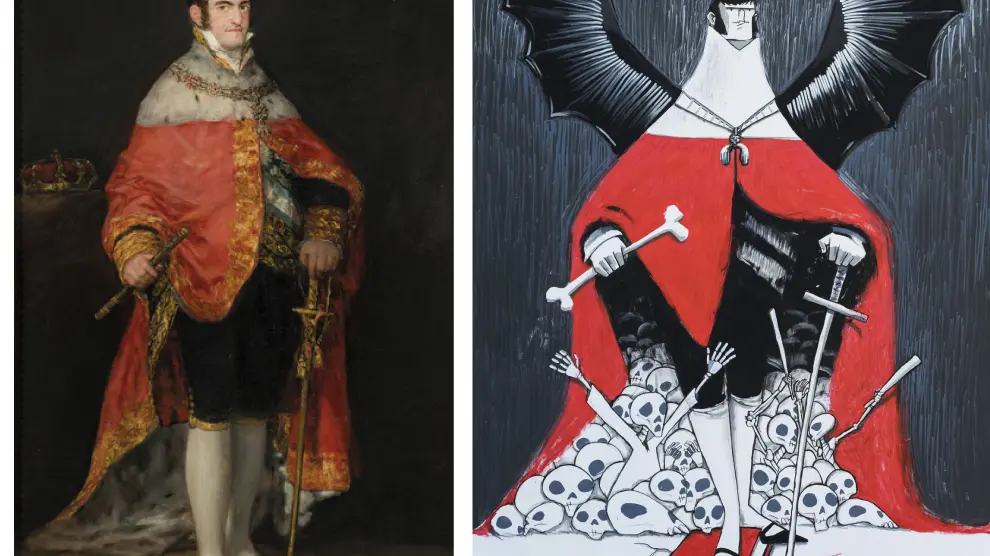 A la izda, la obra original 'Fernando VII'. A la derecha, la reinterpretación de la obra de David Guirao.