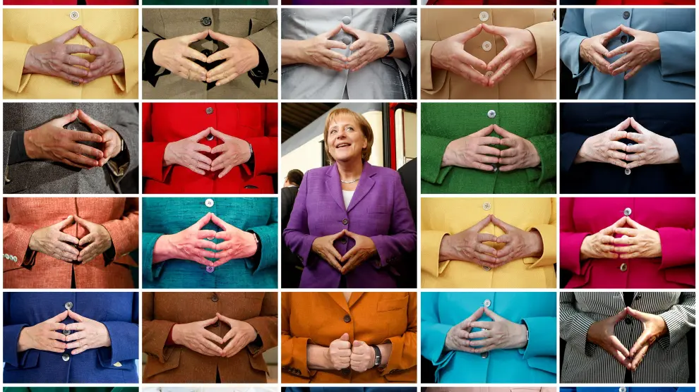 El llamado 'raute', un gesto con las manos que Merkel ha hecho famoso.