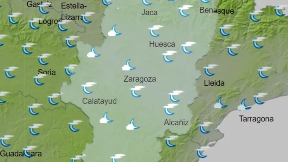 Mapa del tiempo en Aragón.