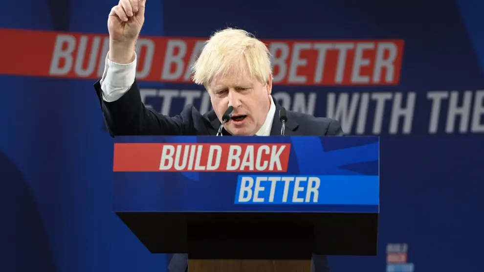 El primer ministro británico, Boris Johnson, durante su discurso en Manchester.