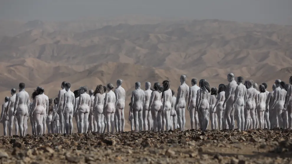 American artist Spencer Tunick photo installation at the Dead Sea