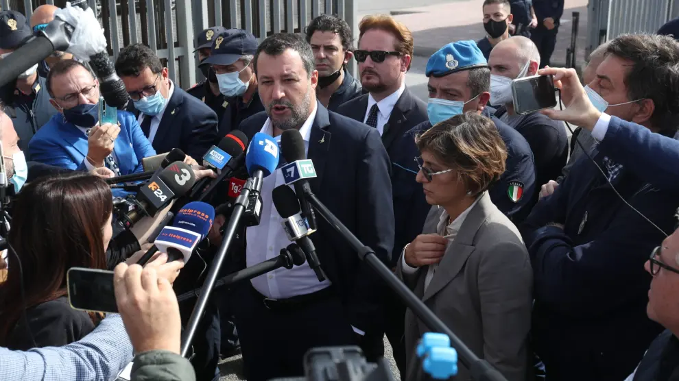 Italian former Interior minister Matteo Salvini at cout for blocking Open Arms from docking in 2019