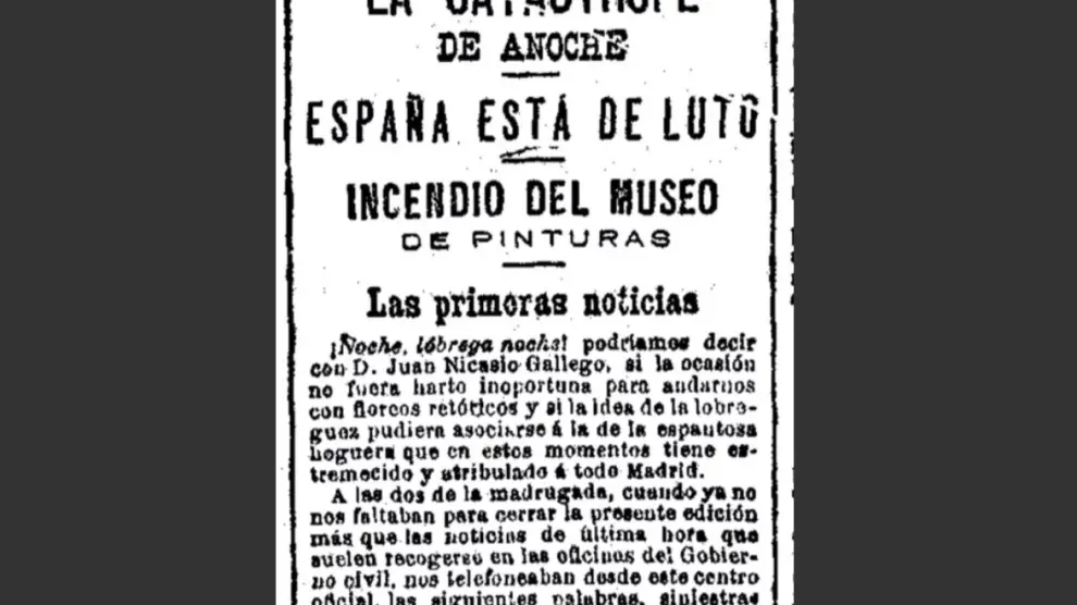 Artículo original sobre el supuesto y ficticio incendio del Prado.