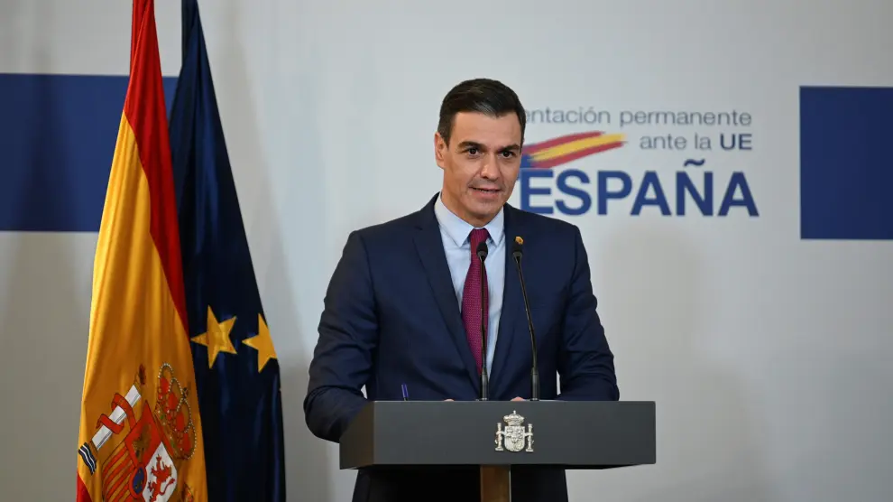 El presidente del Gobierno de España, Pedro Sánchez, tras participar en la reunión del Consejo Europeo de Bruselas este jueves.