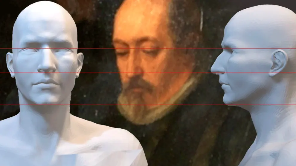 Comparación del rostro de Lanuza entre la obra de Carlos Larraz y la reconstrucción científica