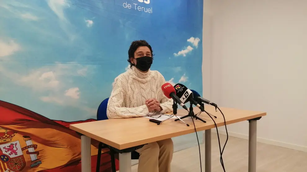 Ana Marín, en la rueda de prensa ofrecida este miércoles en la sede del PP en Teruel.