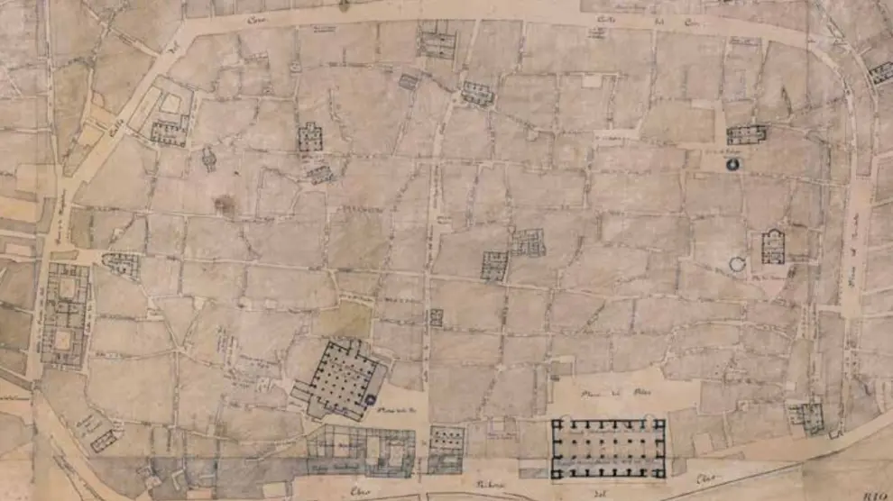 Plano del Casco Histórico de Zaragoza de mediados del siglo XIX.