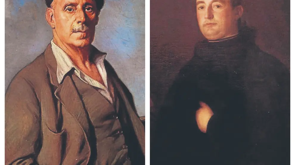 Detalle del autorretrato más conocido de Ignacio Zuloaga (izquierda) y retrato de Camilo Goya, propiedad de la Fundación Zuloaga