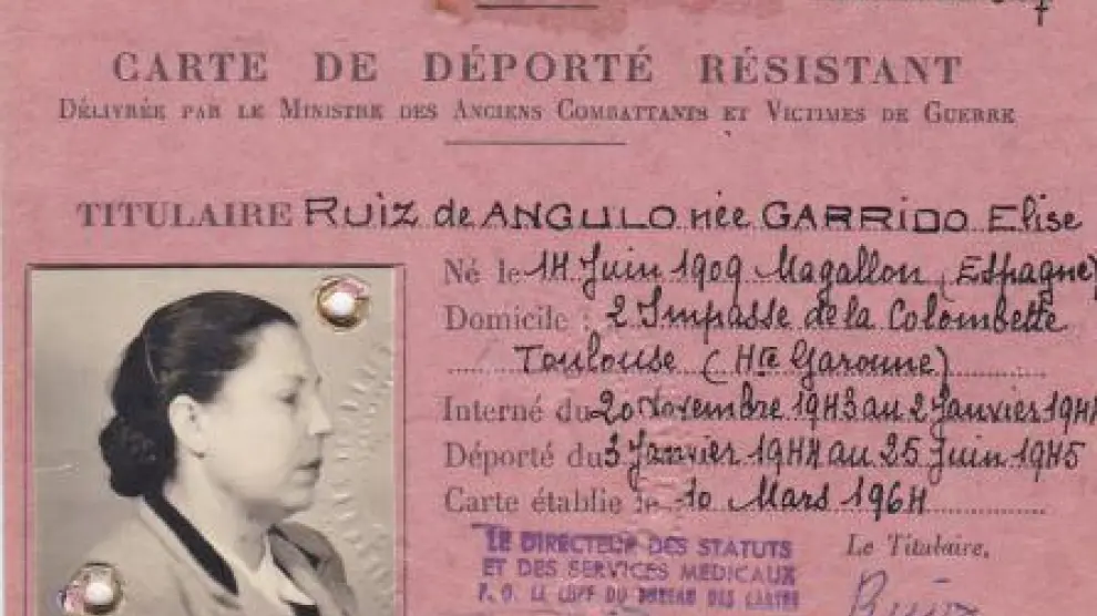 Un carné de Elisa Garrigo, nacida en Magallón y miembro de la Resistencia Francesa.