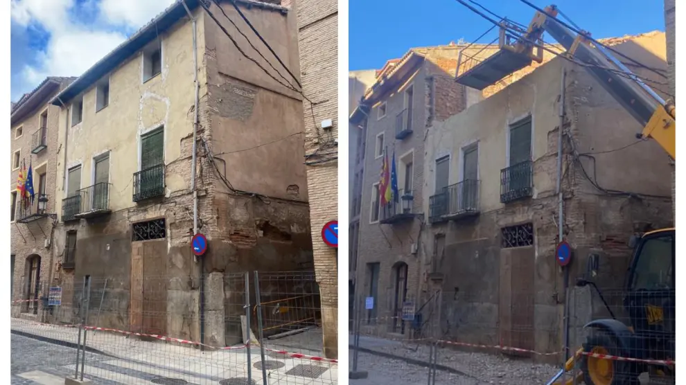 Imagen de la casa antes y después del derribo