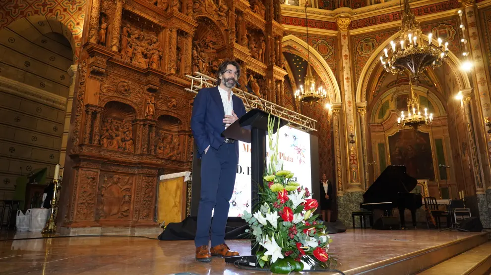 Eduardo Noriega, durante su discurso en Teruel, en el que agradeció el premio.