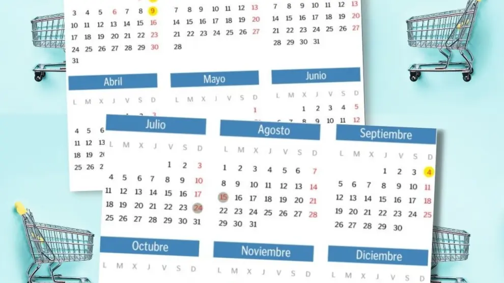 Calendario de apertura de festivos para 2022 en Aragón.