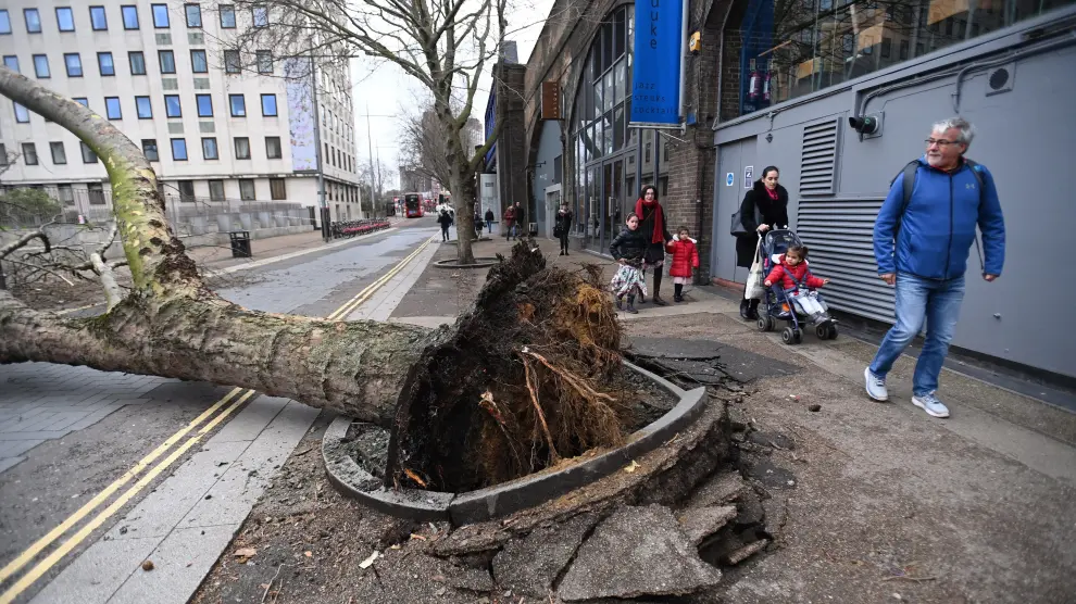 Efectos de la tormenta 'Eunice' en Londres, considerada como la peor registrada en décadas en el noroeste de Europa.