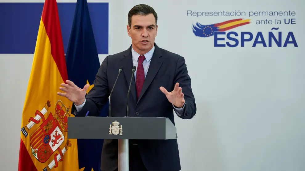El presidente del Gobierno español, Pedro Sánchez, durante la rueda de prensa ofrecida este viernes