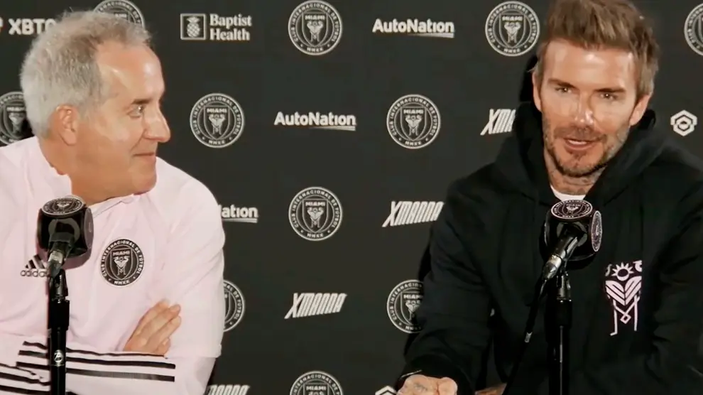 Jorge Mas y David Beckham durante la rueda de prensa que ofrecieron este viernes
