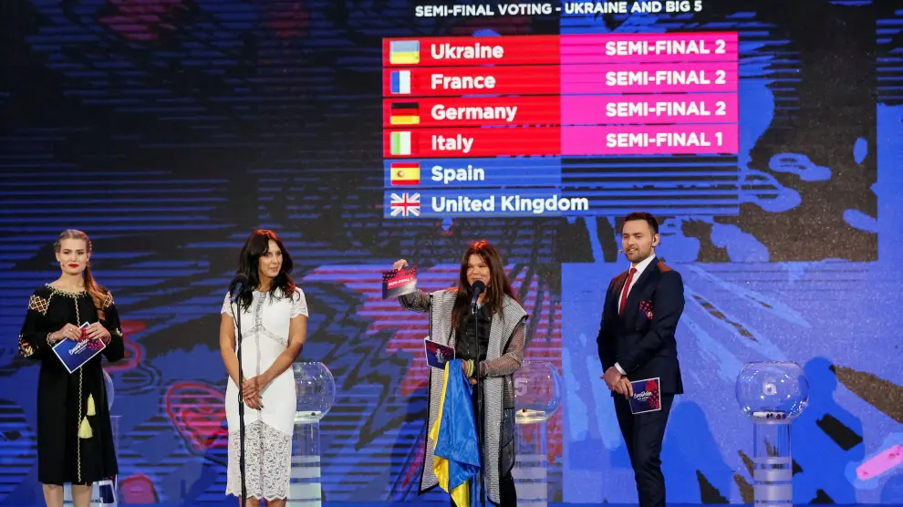 La participante ucraniana, segunda por la derecha, en el pasado festival de Eurovisión.