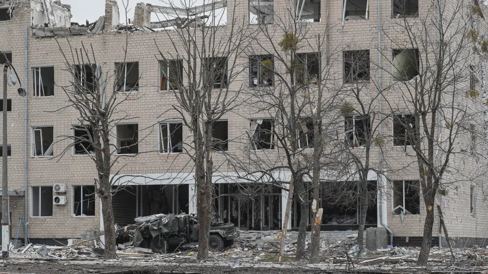Aftermath of fight between Russian and Ukrainian troops in Brovary, Ukraine