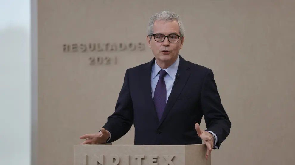 El todavía presidente de Inditex, Pablo Isla, durante la presentación de los resultados del ejercicio fiscal de la multinacional en 2021.