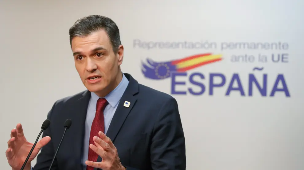 Pedro Sánchez en la rueda de prensa posterior al Consejo Europeo.