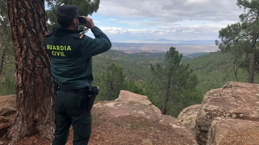 La Guardia Civil rastrea los Pinares del Rodeno en busca del desaparecido.