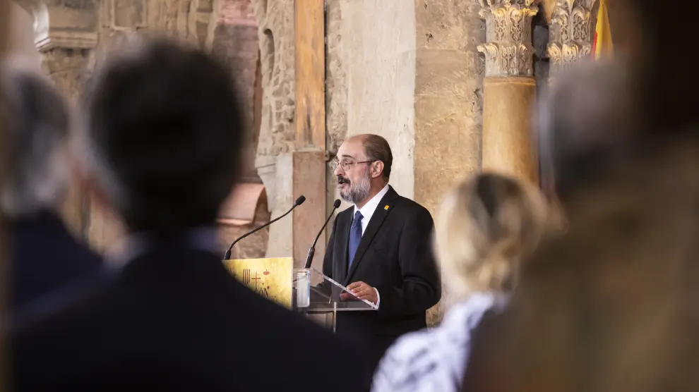 Un momento del discurso de Javier Lambán durante el acto institucional del Día de Aragón.