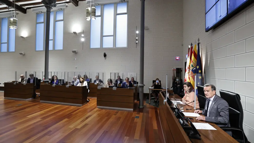 Pleno de la Diputación de Zaragoza, este viernes, en el que se ha aprobado por unanimidad el plan PLUS