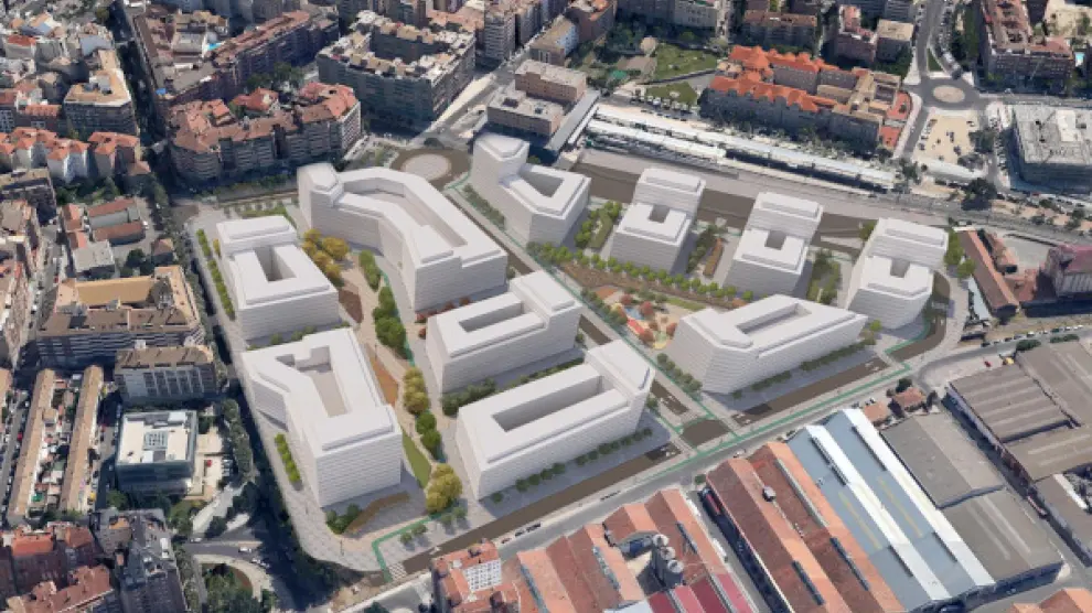 Recreación de la futura urbanización del solar de harineras, en el centro de Huesca.