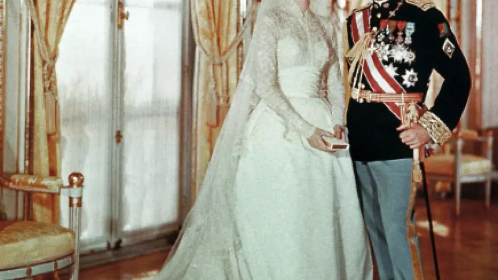 Grace Kelly en su boda con Rainiero de Mónaco