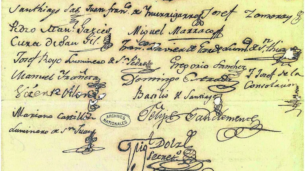 Acta de capitulación de Zaragoza, firmada, entre otros, por Ric y Sanclemente
