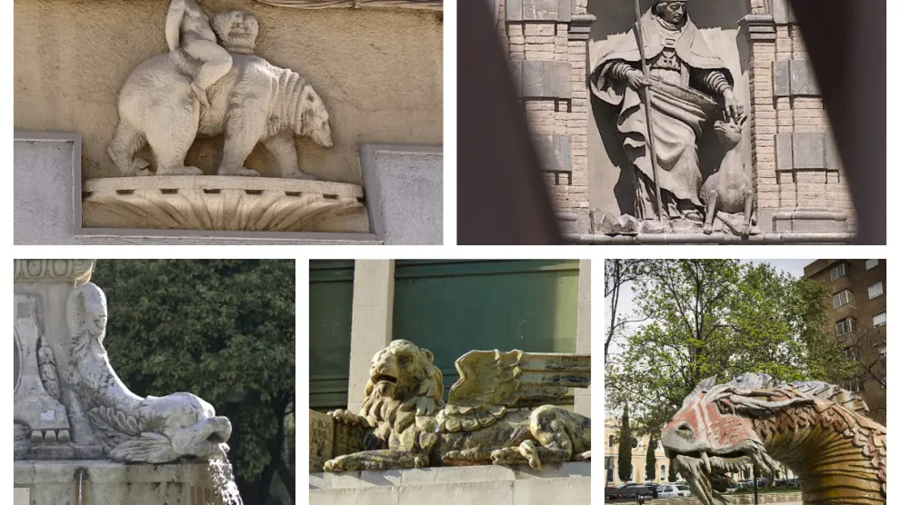 Algunos de los animales que se adivinan en las fachadas de Zaragoza.