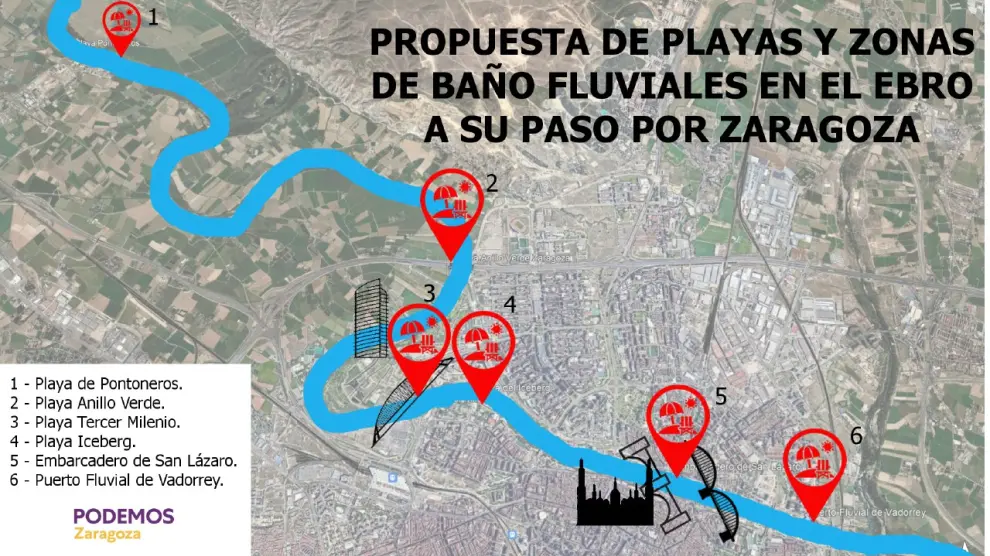 Propuesta presentada el pasasdo 1 de julio por Podemos en el Ayuntamiento de Zaragoza sobre las playas y zonas de baño fluviales en el Ebro.