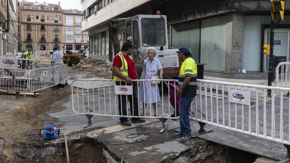 Estado de las obras en la calle de la Morería de Zaragoza.