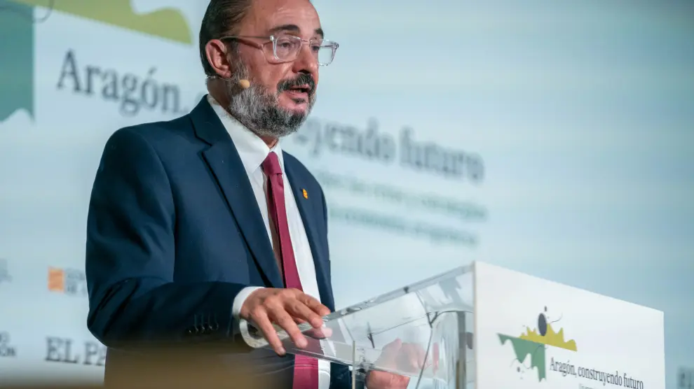 El presidente de Aragón, Javier Lambán, ayer en Madrid en un acto sobre el futuro de la Comunidad.