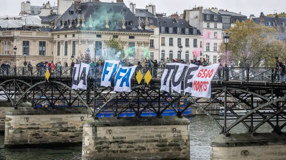 Sport activists protest in Paris against opening of FIFA World Cup Qatar