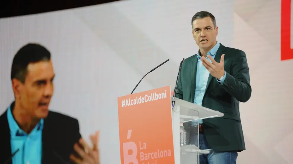 El presidente del Gobierno, Pedro Sánchez, interviene en el acto de presentación de la candidatura de Collboni a la alcaldía de Barcelona.