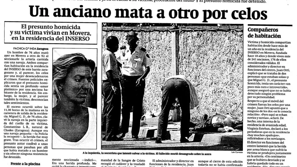 Recorte de Heraldo de Aragón del crimen de la residencia de Movera, 31 de agosto de 1995.