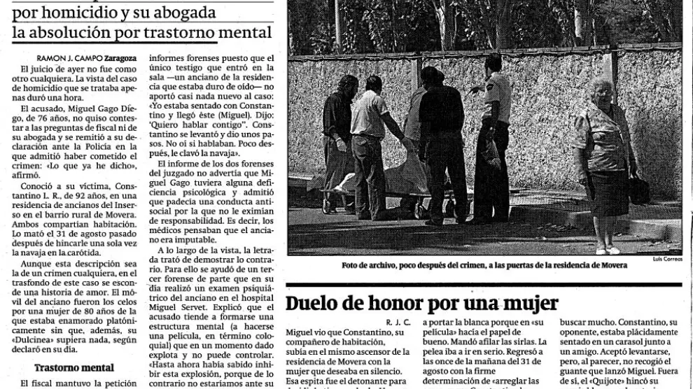 Recorte del juicio del crimen de Movera, en Heraldo de Aragón, en 1996.