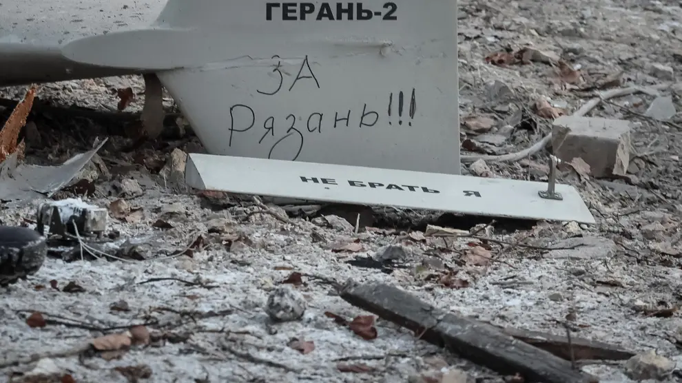Restos de uno de los drones caído en Kiev