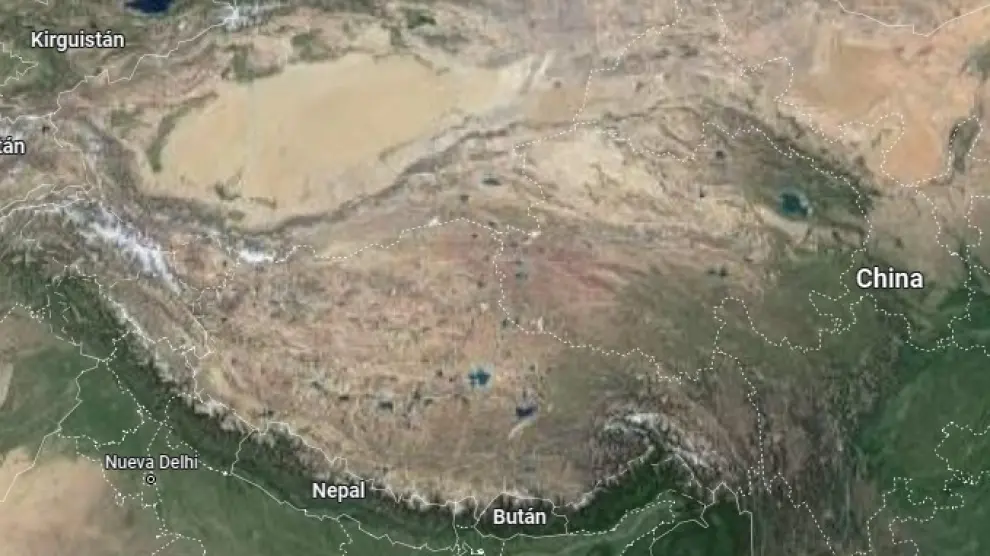 Un mapa muestra una vista de Nepal y China
