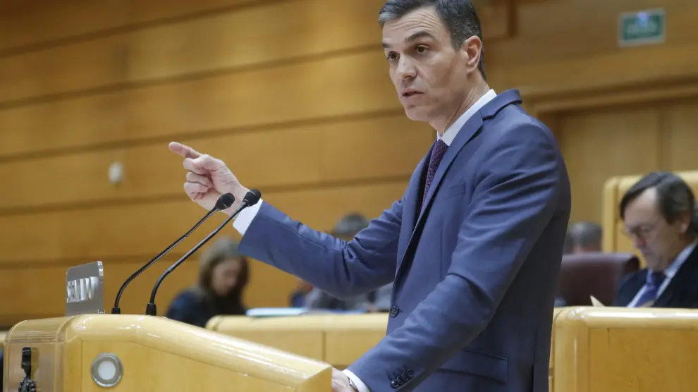 El presidente del Gobierno, Pedro Sánchez interviene en el pleno del Senado