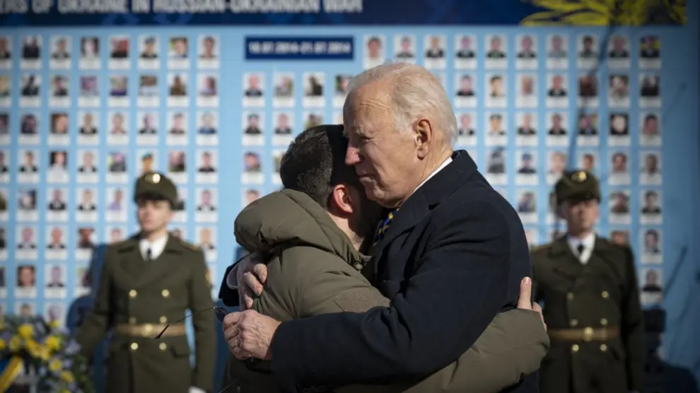 February 20, 2023, Ukraine, Ukraine, Ukraine: US President Joe Biden meets with Ukrainian President Volodymyr Zelensky in Kyiv, Ukraine on February 20, 2023. US President Joe Biden made a surprise trip to Kyiv ahead of the first anniversary of Russias invasion of Ukraine,Image: 757335621, License: Rights-managed, Restrictions: , Model Release: no, Credit line: President Of Ukraine / Zuma Press / ContactoPhoto.Editorial licence valid only for Spain and 3 MONTHS from the date of the image, then delete it from your archive. For non-editorial and non-licensed use, please contact EUROPA PRESS...20/02/2023[[[EP]]]