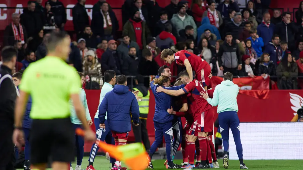Celebración del gol de Osasuna frente al Sevilla