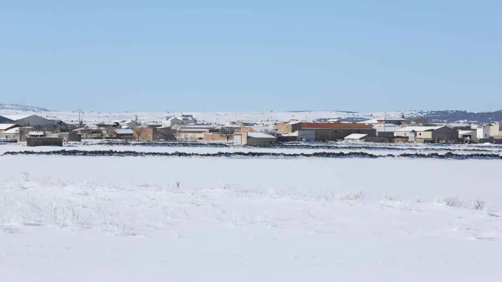 El pueblo de Bello durante la nevada de la borrasca Filomena.