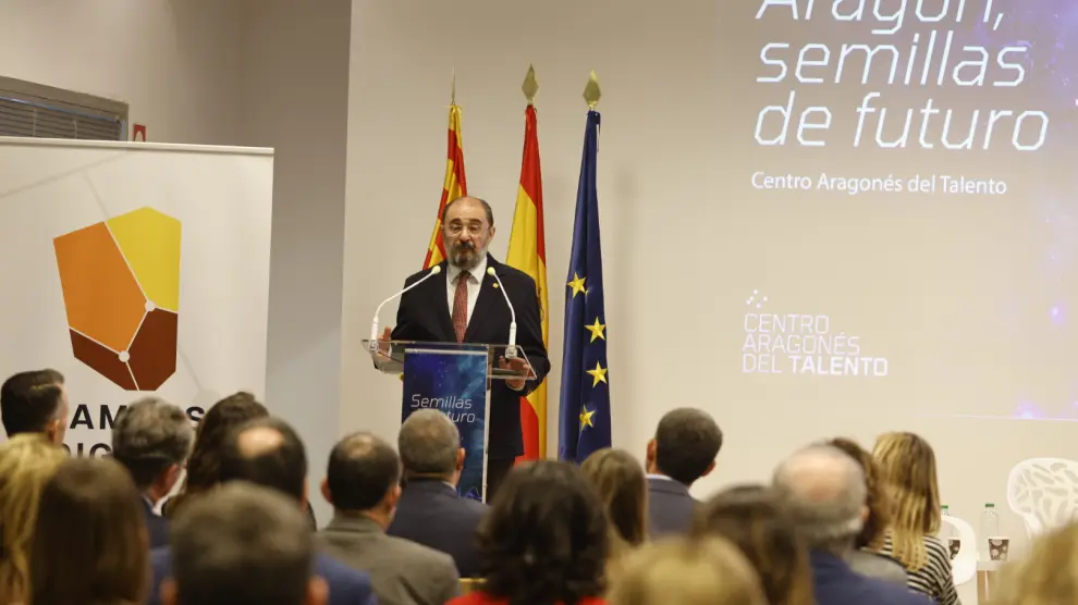 Javier Lambán, este martes durante la presentación del Centro Aragonés del Talento.