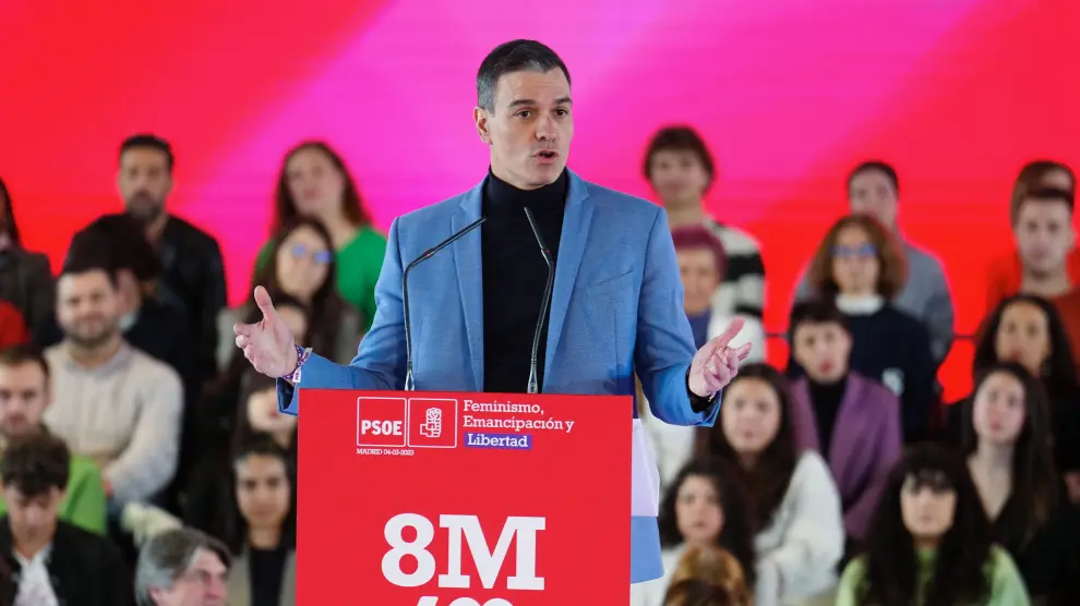 Pedro Sánchez interviene en el acto del PSOE con motivo del Día Internacional de la Mujer